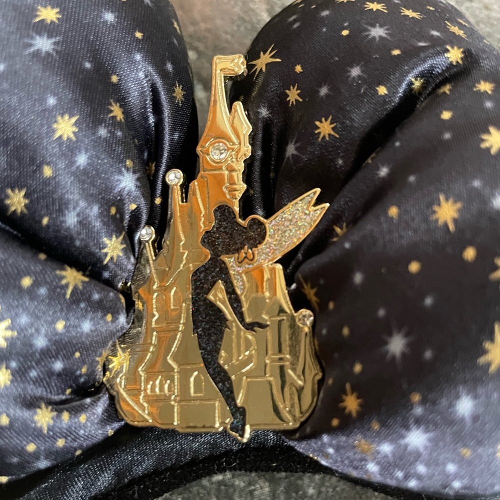 Disneyland Paris 30th Anniversary Gold Bow Sequin Headband Castle Tinkerbell - Picture 3 of 5